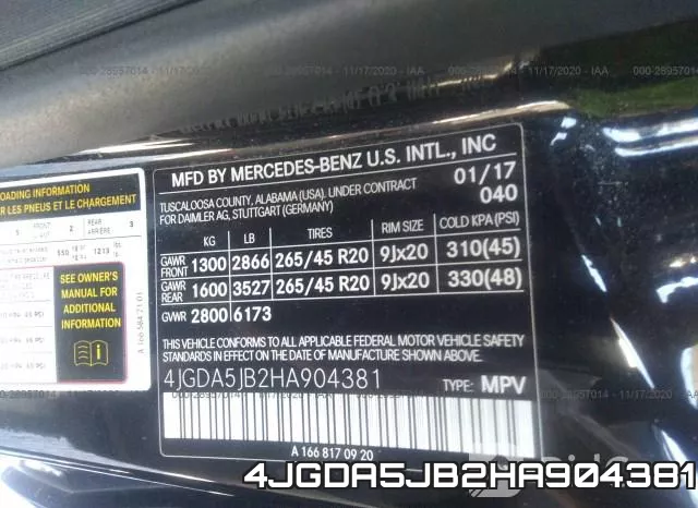 4JGDA5JB2HA904381 фото 10