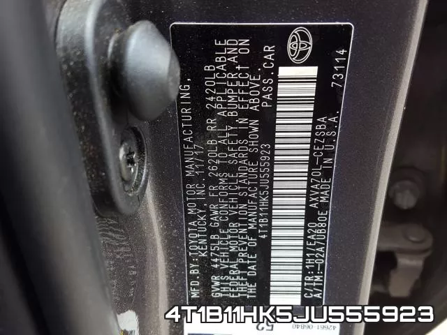 4T1B11HK5JU555923 фото 2