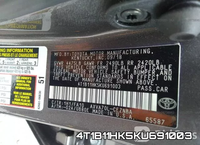 4T1B11HK5KU691003 фото 10