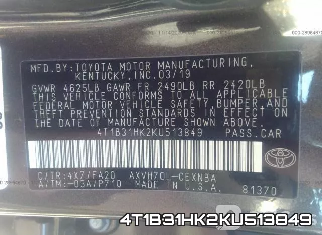 4T1B31HK2KU513849 фото 10