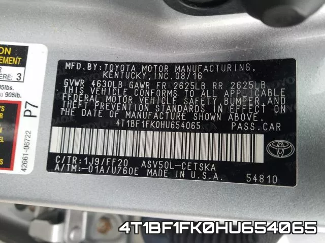 4T1BF1FK0HU654065 фото 2