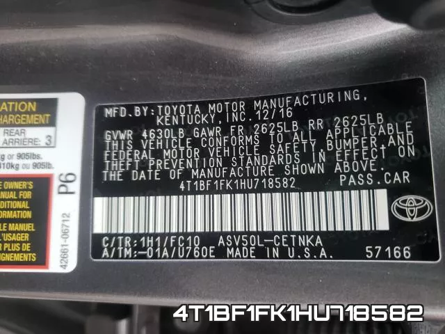 4T1BF1FK1HU718582 фото 2