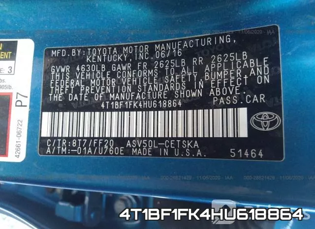 4T1BF1FK4HU618864 фото 10
