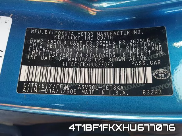 4T1BF1FKXHU677076 фото 2