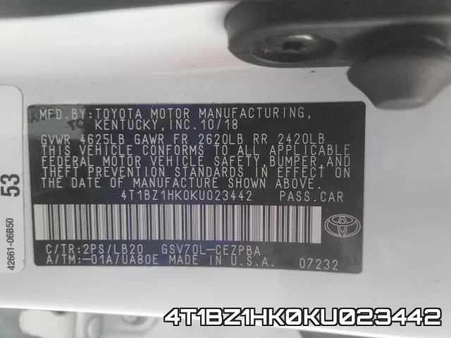 4T1BZ1HK0KU023442 фото 2
