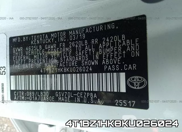 4T1BZ1HK8KU026024 фото 9