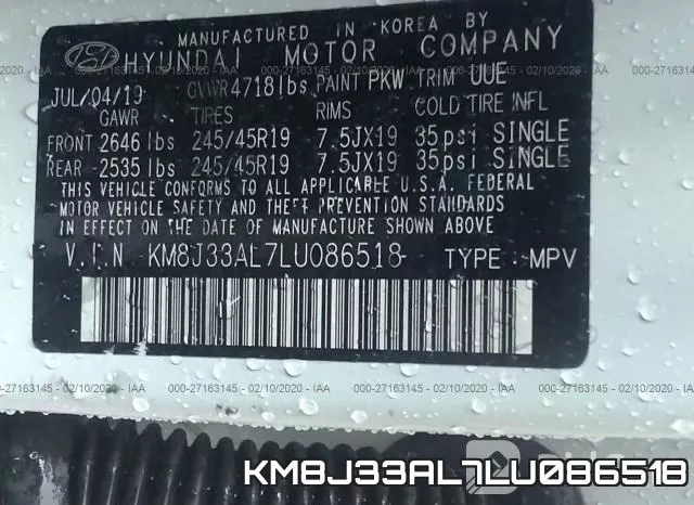 KM8J33AL7LU086518 фото 10