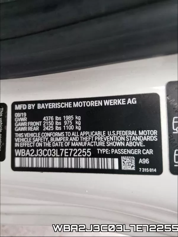 WBA2J3C03L7E72255 фото 2
