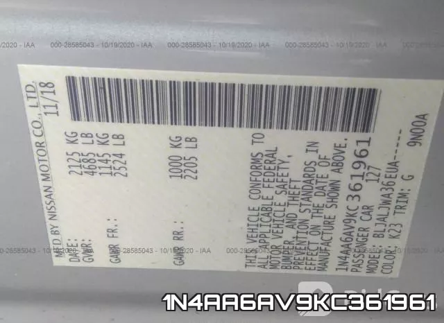 1N4AA6AV9KC361961 фото 9