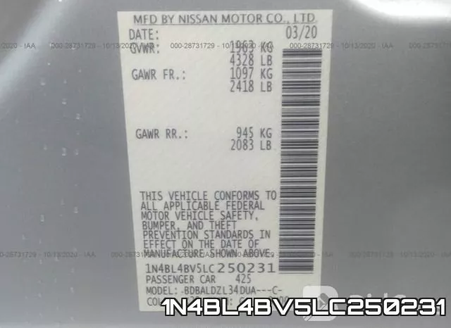 1N4BL4BV5LC250231 фото 10