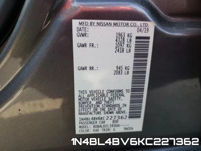 1N4BL4BV6KC227362 фото 2