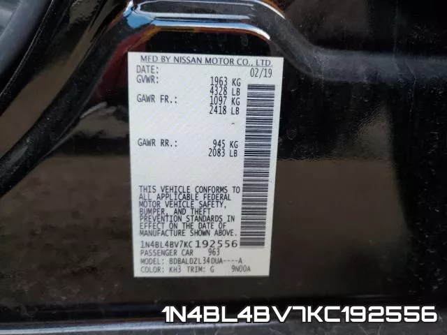 1N4BL4BV7KC192556 фото 2
