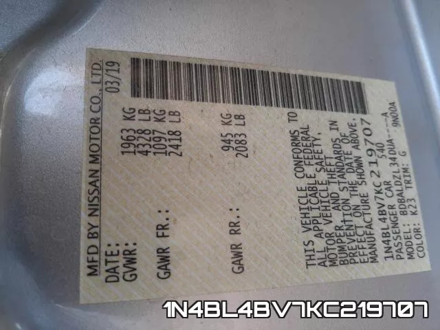 1N4BL4BV7KC219707 фото 2