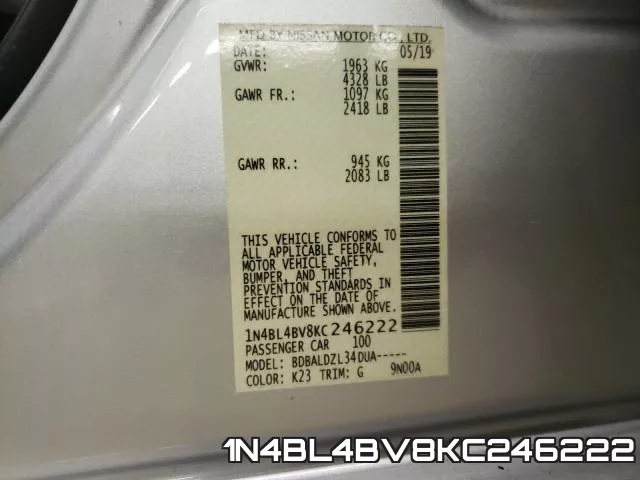 1N4BL4BV8KC246222 фото 2
