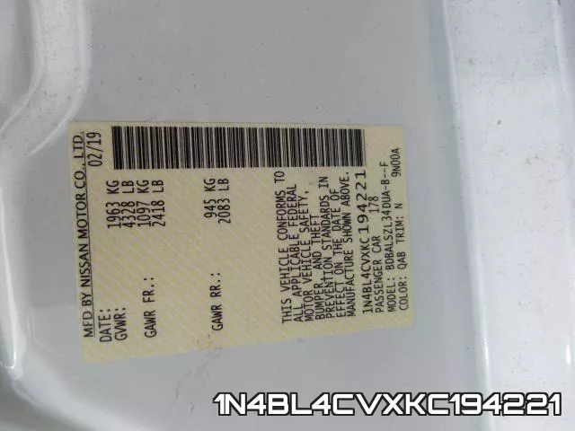 1N4BL4CVXKC194221 фото 2