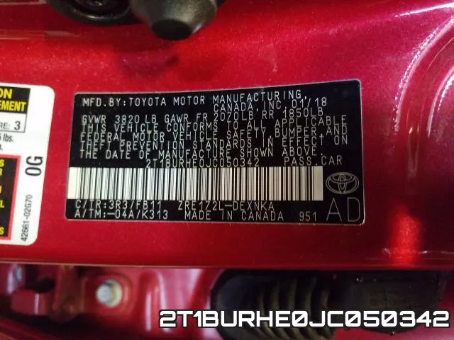 2T1BURHE0JC050342 фото 2