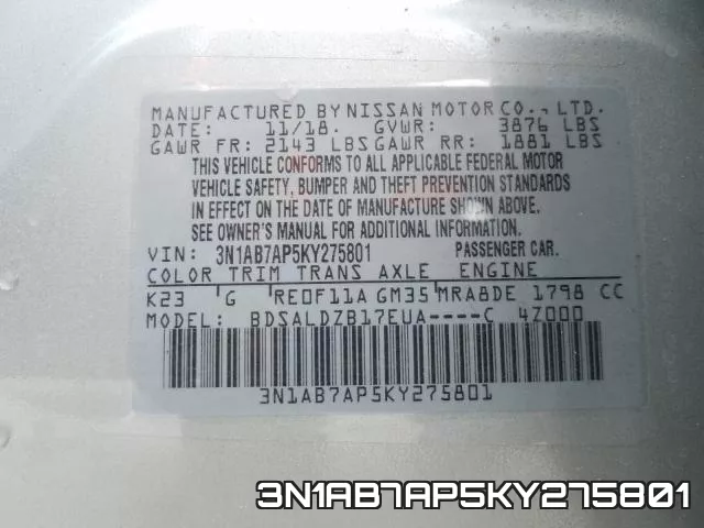 3N1AB7AP5KY275801 фото 2