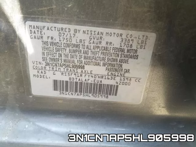 3N1CN7AP5HL905998 фото 2