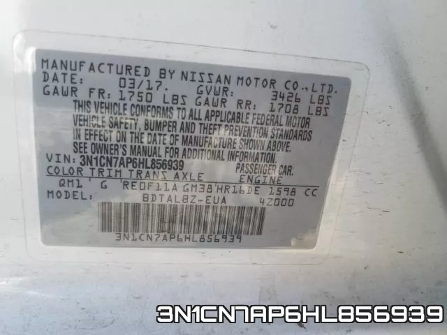 3N1CN7AP6HL856939 фото 2