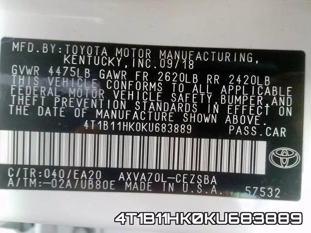 4T1B11HK0KU683889 фото 2