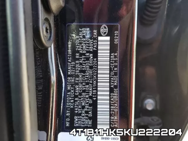 4T1B11HK5KU222204 фото 2