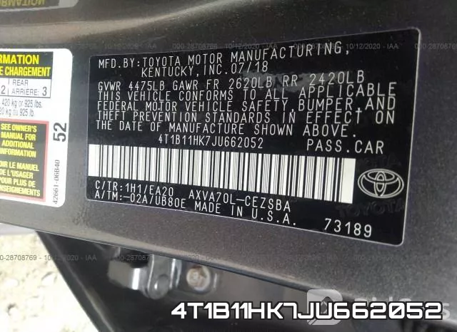 4T1B11HK7JU662052 фото 10