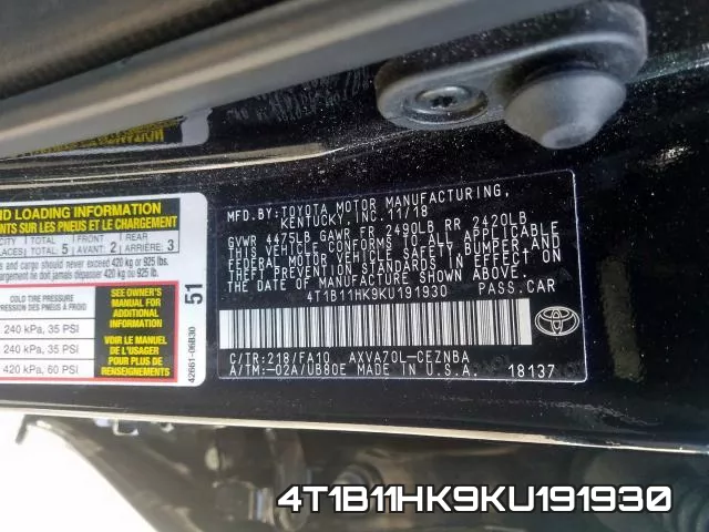 4T1B11HK9KU191930 фото 2