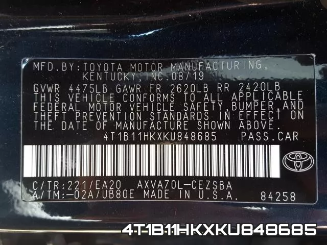 4T1B11HKXKU848685 фото 2