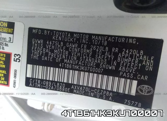 4T1B61HK3KU700007 фото 8