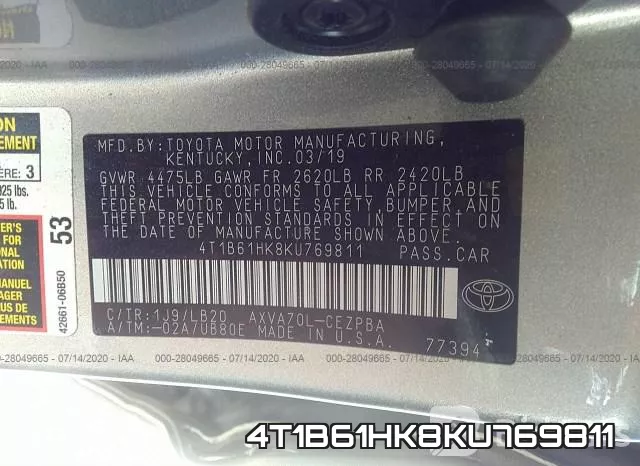 4T1B61HK8KU769811 фото 10