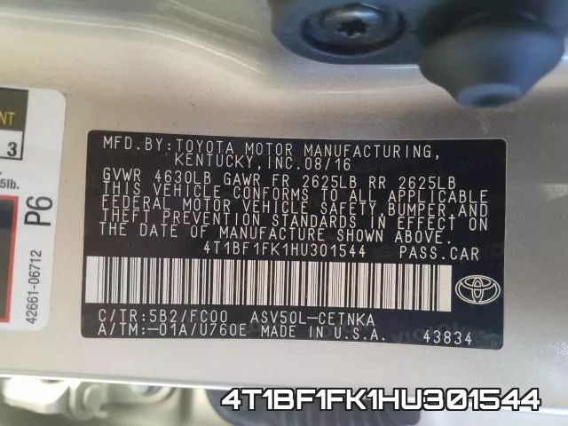 4T1BF1FK1HU301544 фото 2