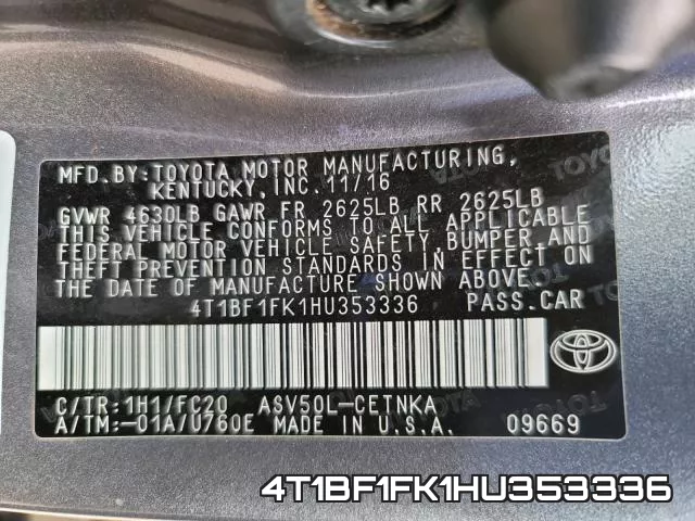 4T1BF1FK1HU353336 фото 2