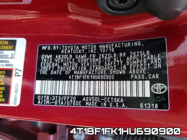 4T1BF1FK1HU690900 фото 2