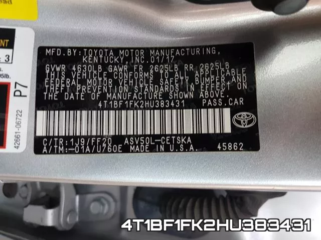 4T1BF1FK2HU383431 фото 2