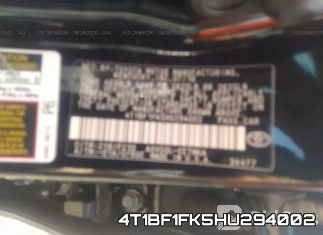 4T1BF1FK5HU294002 фото 10