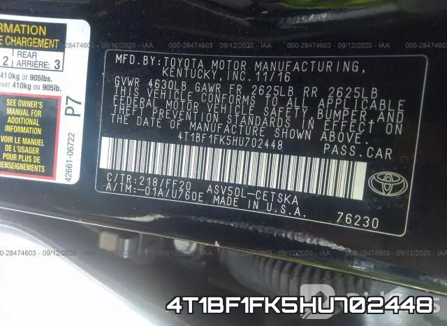4T1BF1FK5HU702448 фото 10