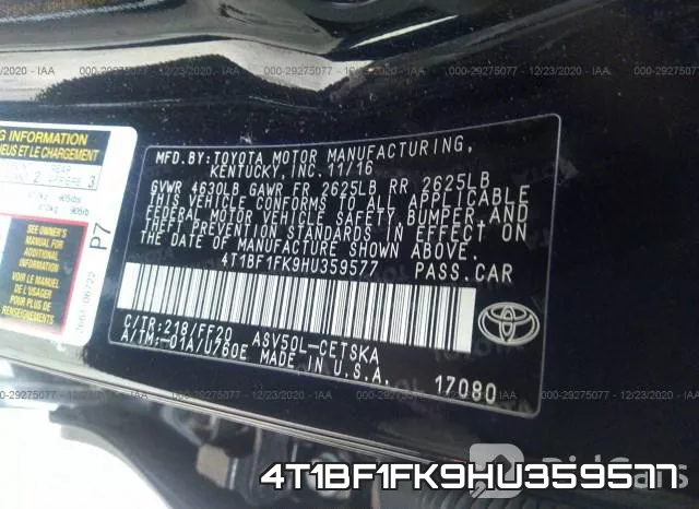 4T1BF1FK9HU359577 фото 10