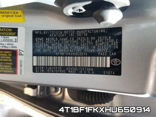 4T1BF1FKXHU650914 фото 2
