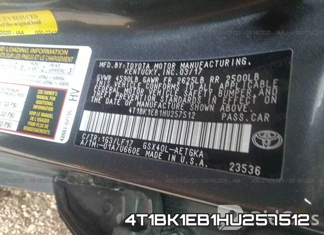 4T1BK1EB1HU257512 фото 9