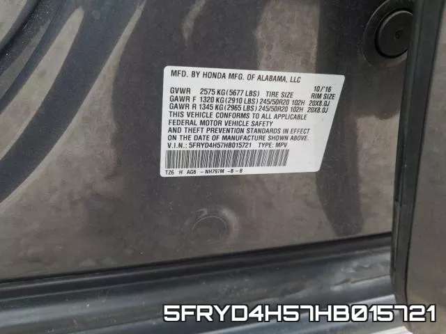 5FRYD4H57HB015721 фото 2