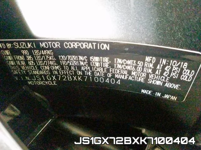 JS1GX72BXK7100404 фото 2