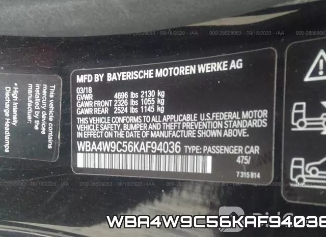 WBA4W9C56KAF94036 фото 9