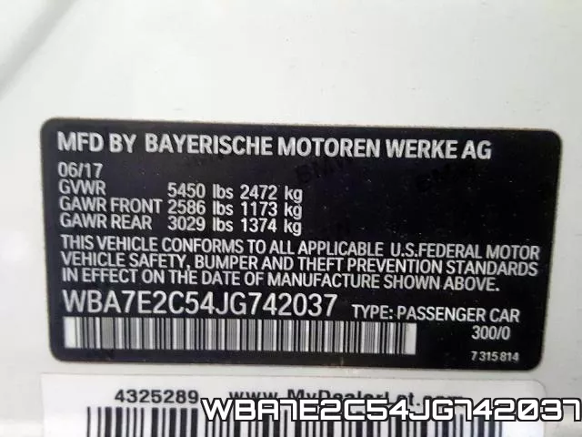 WBA7E2C54JG742037 фото 2