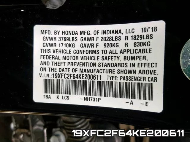 19XFC2F64KE200611 фото 2