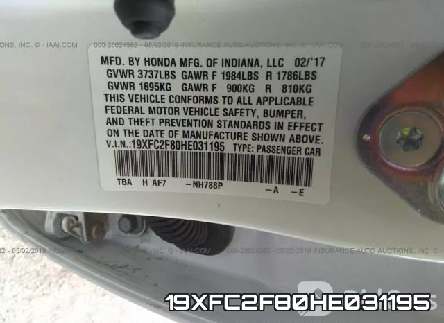 19XFC2F80HE031195 фото 10