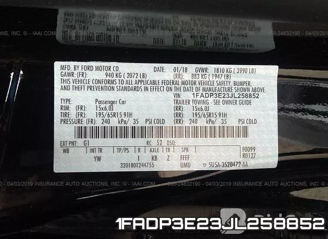 1FADP3E23JL258852 фото 10