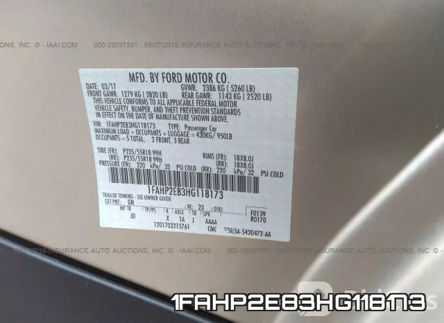 1FAHP2E83HG118173 фото 10
