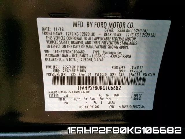 1FAHP2F80KG106682 фото 2