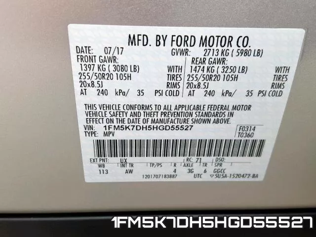 1FM5K7DH5HGD55527 фото 2