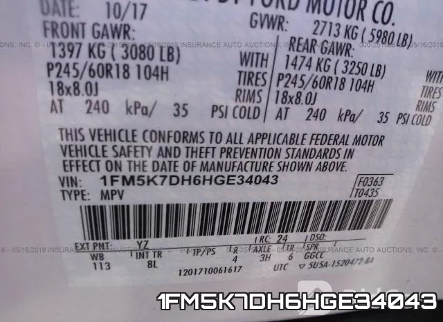 1FM5K7DH6HGE34043 фото 10